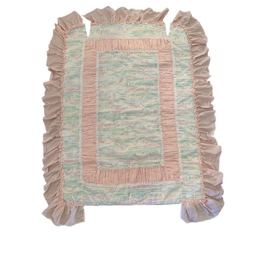 Pink Pastel Tulips Toddler Bed/Crib Comforter & Skirt/Dust Ruffle Ribbons Lace